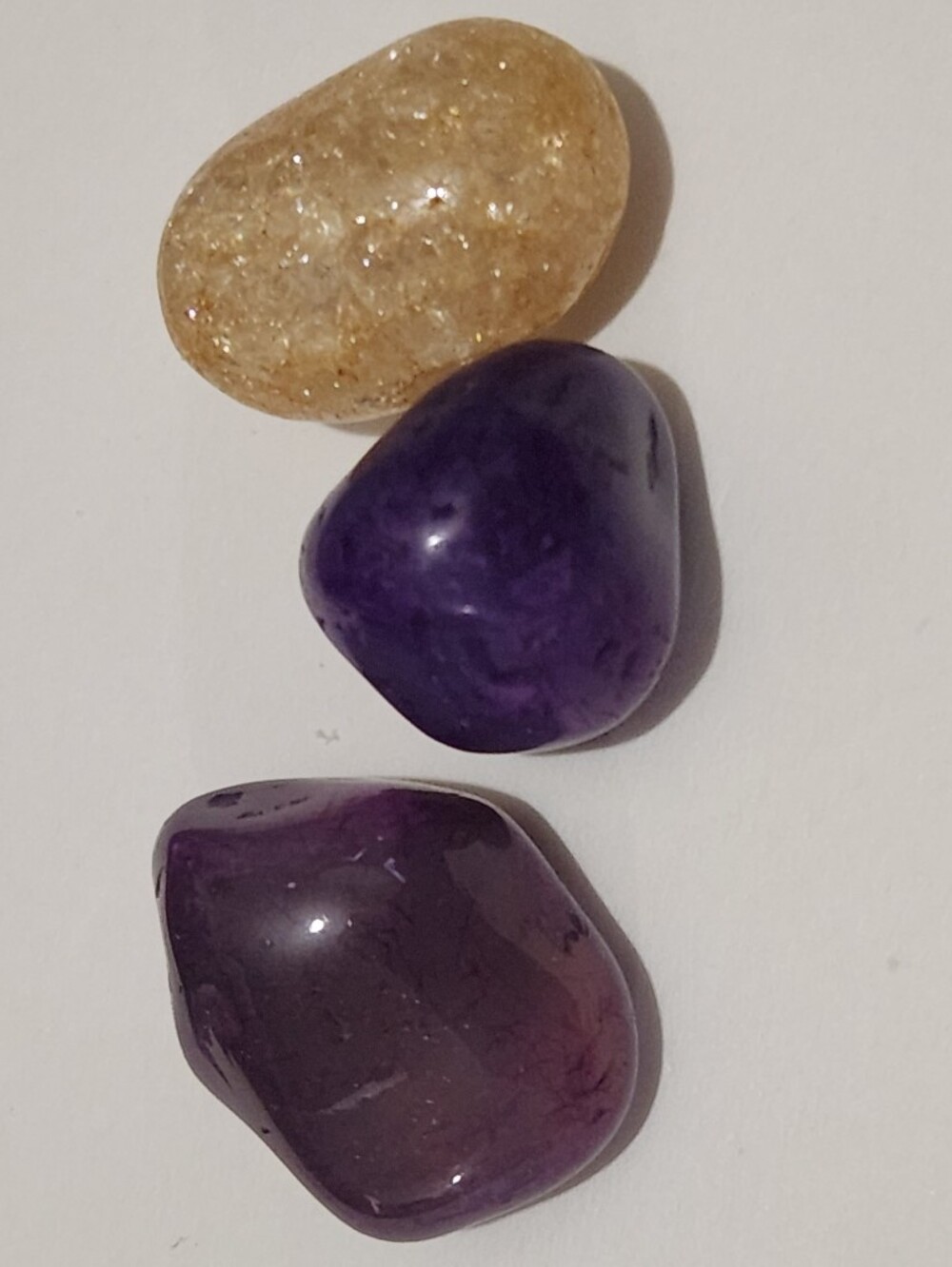 3 Tumbled and Polished Stones: A Yellow Druzy and Two Dyed Purple Agates